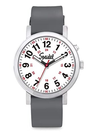 Speidel Glow Scrub Watch? エレクトロルミネセンス 看護師 医師 医療専門家 学生 メンズ レディース ユニ 読みやすい文字盤 ミリタリータイム 秒針 シリコンバンド 防水, Engraved with Grey Band, スクラブグロー
