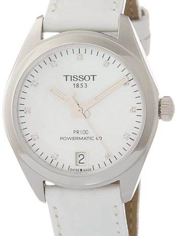 Tissot レディース PR 100 オートレディ ステンレススチール スイス オートウォッチ レザーストラップ付き ホワイト 16 (モデル:T1012071611600)、真珠層、自動巻き腕時計, 真珠層。, 自動巻き腕時計。