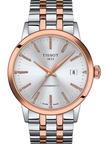 Tissot orologio Classic Dream Swissmatic 42mm argento automatico acciaio finitura PVD oro rosa T129.407.22.031.00