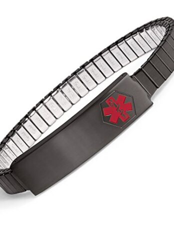 SpeidelブラックステンレススチールWomen ‘s Medilog IDブレスレットwith財布カードとストレージPlaque