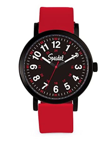 Speidel (スペイデル) オリジナル スクラブウォッチ? 看護師、医療専門家、学生向け ? 様々な医療スクラブカラー、読みやすい文字盤、秒針付きミリタリータイム、シリコンバンド、防水, レッド, Original – 38mm, ブラックケース/文字盤