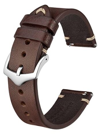 BISONSTRAP メンズ 腕時計バンド 手縫いレザー腕時計ストラップ クイックリリース式 18mm 20mm 22mm, コーヒーブラウン/シルバーバックル。, 22mm, カジュアル