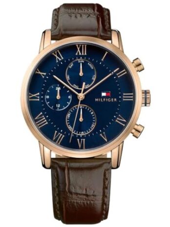 Tommy Hilfiger 腕時計 メンズ 洗練されたスポーツ用クォーツ ゴールド レザー カジュアルウォッチ ブラウン/ブルー モデル 1791399