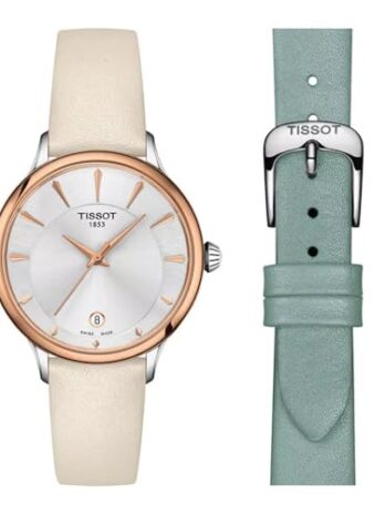 Tissot レディース Odaci-T 316L ステンレススチールケース カーネーションゴールドPVDコーティング スイスクォーツウォッチ クリームレザー 15 (T1332102603100), クリーム, クォーツ腕時計。