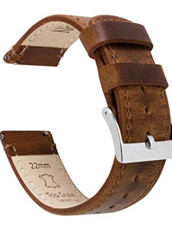 [BARTON WATCH BANDS] ウェザードブラウン クイックリリース トップ グレイン レザー 腕時計 バンド ストラップ 22mm キャラメル タン レザー