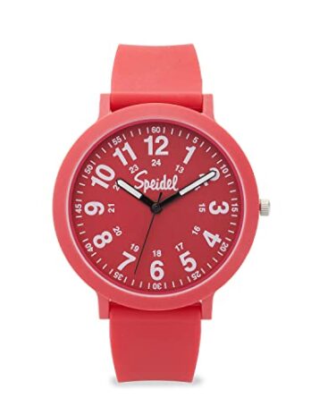 Speidel エコカラー ポップ リサイクル可能プラスチック腕時計 18mmリサイクルシリコンストラップ付き, レッド, 18mm, エコカラーポップウォッチ。