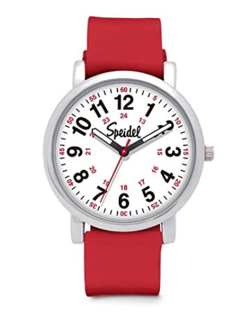 Speidel (スペイデル) オリジナル スクラブウォッチ? 看護師、医療専門家、学生向け ? 様々な医療スクラブカラー、読みやすい文字盤、秒針付きミリタリータイム、シリコンバンド、防水, レッド, Original – 38mm, オリジナルケース/文字盤