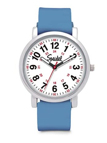 Speidel 医療従事者用スクラブ時計 シリコーンゴム レザーまたは伸縮バンド 見やすい文字盤 秒針 24時間表示 看護師 医師 医学生用 制Watch for医療専門家のシリコンゴム、レザーまたは拡張バンド、読みやすい、Second Handで看護師医師、学生、スクラブの色に合わせて選択可 Blue Silicone
