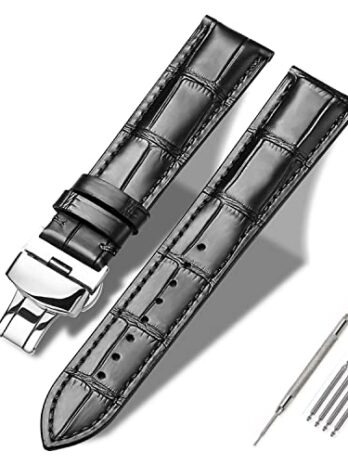 Moran 本革バンド アリゲーターと牛革交換用展開バックル 腕時計ストラップ 18mm~24mm クロコダイルレザーストラップ 男女兼用, 20mm, レザー,