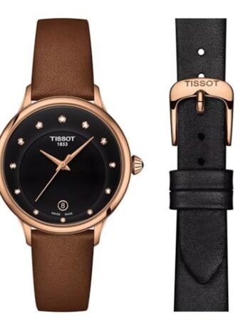 Tissot レディース Odaci-T 316L ステンレススチールケース カーネーションゴールドPVDコーティング スイスクォーツウォッチ ブラウン レザー 15 (T1332103605600), ブラウン, クォーツ腕時計。