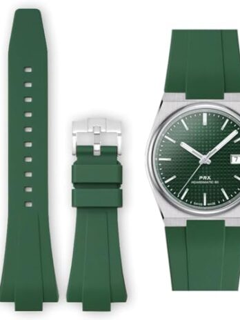 Tissot PRX Watch 40mm 35mm用ラバーストラップ クイックリリースFKM交換用バンド Tissot PRXシリーズPowermatic 80用(12mm-グリーン)