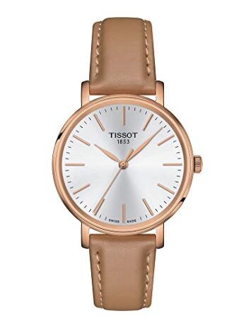 Tissot レディース エブリタイム レディ 316L ステンレススチールケース ローズゴールドPVDコーティングクォーツウォッチ、ベージュ、レザー、16 (T1432103601100), ベージュ, クォーツ腕時計。