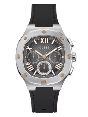 GUESS メンズ 42mm 腕時計, ブラック/シルバートーン/ガンメタル。, one, モダン