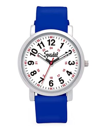 Speidel オリジナルスクラブウォッチ? 看護師、医療専門家、学生用 ? 様々なメディカルスクラブカラー、読みやすい文字盤、秒針付きミリタリータイム、シリコンバンド、防水, ロイヤルブルー, Case 38mm in the 12-6 position, オリジナルスクラブ