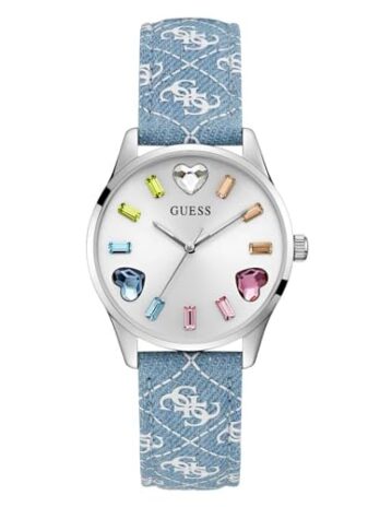 GUESS レディース 36mm 腕時計, ブルー/シルバー/ホワイト。, one, クラシック