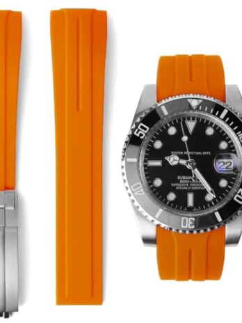 20mm カーブエンド ゴム製時計バンド Rolex Tissot Mido Certina Hamilton Citizen ZENITH 腕時計ストラップ ブライトリング オメガ チューダー ロンジン用 Seiko 腕時計バンド 破れにくい 防塵 展開クラスプ付き ブレスレット リストバンド (20mm、オレンジシルバー)