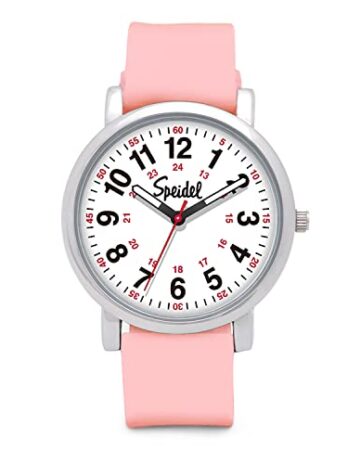 Speidel オリジナルスクラブウォッチ? 看護師、医療専門家、学生用 ? 様々なメディカルスクラブカラー、読みやすい文字盤、秒針付きミリタリータイム、シリコンバンド、防水, ライトピンク, オリジナルスクラブ