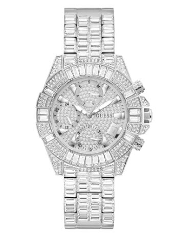 GUESS レディース 39mm 腕時計 – シルバートーン シルバー文字盤 シルバートーンケース, シルバー, ICONIC 40TH。