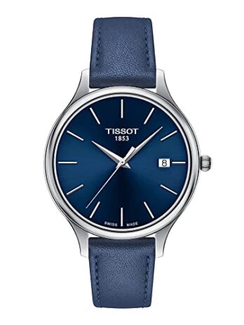 Tissot レディース Bella Ora 316L ステンレススチールケース クォーツウォッチ ブルー レザー 16 (T1032101604100), ブルー