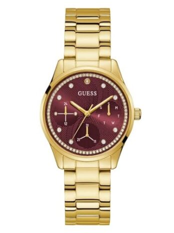 GUESS レディース 36mm 腕時計 – ゴールドトーンブレスレット レッドダイヤル ゴールドトーンケース, ゴールド, クラシック