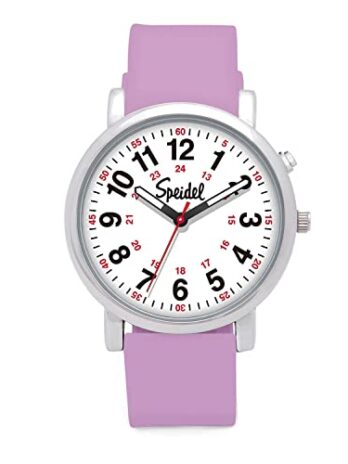 Speidel Glow Scrub Watch? エレクトロルミネセンス 看護師 医師 医療専門家 学生 メンズ レディース ユニ 読みやすい文字盤 ミリタリータイム 秒針 シリコンバンド 防水, Engraved with Lilac Band, スクラブグロー