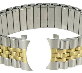 Speidel メンズ ステンレススチール 快適なストレッチ腕時計バンド デュアルトーン交換用ストラップ 16-22mm ストレートまたはカーブエンド エクストラロング クラスプなし Fixed Curved End 20mm