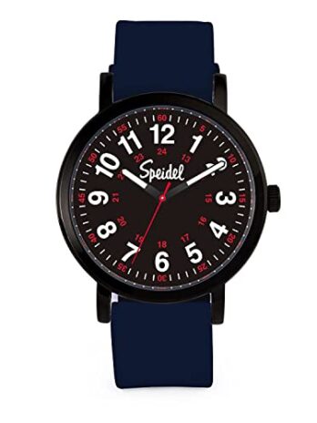 Speidel オリジナル スクラブウォッチ 看護師 医療専門家 学生用 ? さまざまな医療スクラブカラー 読みやすい文字盤 秒針付きミリタリータイム シリコンバンド 防水, ネイビー、ブラックの文字盤。, オリジナルスクラブ