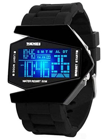 Gosasa Men Sports Military Watches 5 ATM Digital Airplane Shaped Fashion LED Colorful Light Men Watch (Black) by Gosasa