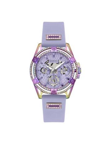 GUESS レディース 40mm 腕時計 パープルストラップ ラベンダーダイヤル 玉虫色ケース, パープル