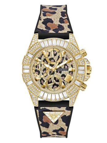 GUESS レディース 39mm 腕時計 – アニマルプリント シャンパンダイヤル アニマルプリントケース, マルチカラー, ICONIC 40TH。