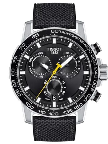 Tissot メンズ Supersport Chrono 316L ステンレススチールケース スイスクォーツウォッチ ブラック テキスタイル 22 (T1256171705102), ブラック, クォーツ腕時計。