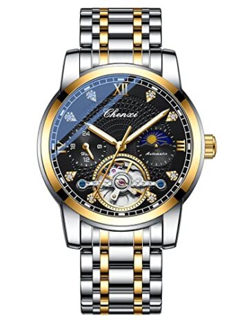 Swiss Watch メンズ 複雑な機能 アナログ 自動機械式腕時計 ステンレススチール 夜光腕時計 スチールバンド ローズゴールド ブラウン。