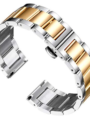BINLUN 厚手ステンレススチール腕時計バンド メタルヘビーウォッチブレスレット 光沢マットつや消し仕上げ 交換用時計ストラップ メンズ レディース 16mm/18mm/20mm/21mm/22mm/23mm/24mm/26mm, 光沢仕上げのシルバーとゴールド。, 20MM, ヘビー(Heavy)