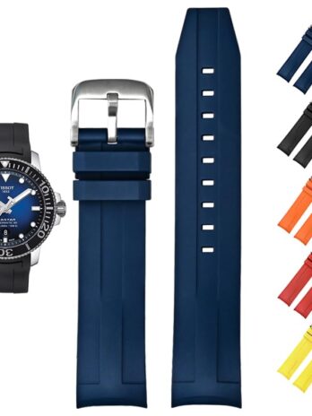 21mm FKM ラバーバンド Tissot Seastar 1000 Powermatic 80 T120407A用 交換用カーブエンドウォッチバンド Tissot Seastar 1000 Watch用 (ブルー, 21mm)