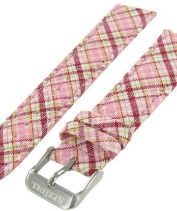 20 mm SpeidelピンクPlaid Textile Genuineレザーパッドステッチ腕時計バンドストラップ