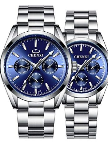 Gosasa カップルウォッチ レディース メンズ シルバーステンレススチールウォッチ 彼または彼女のクォーツウォッチ, ブルー, クォーツ腕時計。