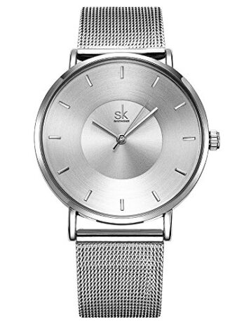 SHENGKE シンプルウォッチ アナログ メッシュウォッチ レディース ステンレススチールバンド reloj de Mujer 記念日のギフト, K0059-SR, シンプルなシルバーウォッチ レディース