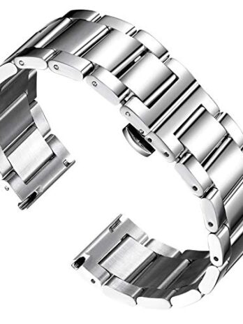 BINLUN 厚手ステンレススチール腕時計バンド メタルヘビーウォッチブレスレット 光沢マットつや消し仕上げ 交換用時計ストラップ メンズ レディース 16mm/18mm/20mm/21mm/22mm/23mm/24mm/26mm, 光沢シルバー, 22MM, ヘビー(Heavy)