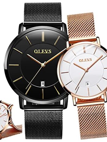 OLEVS 男女カップルウォッチ ファッション ミニマリスト 極薄 クォーツ アナログウォッチ 防水 日付 レッド ブラウン レザーバンド バレンタイン ロマンチック 腕時計 (新製品), ゴールド, 機械式
