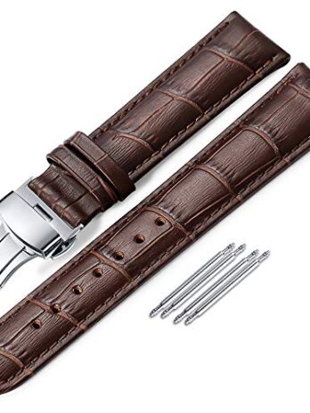 iStrap 腕時計バンド 展開バックル カーフレザー パッド入り 交換用ストラップ 18mm～24mm 19mm brown rose gold buckle