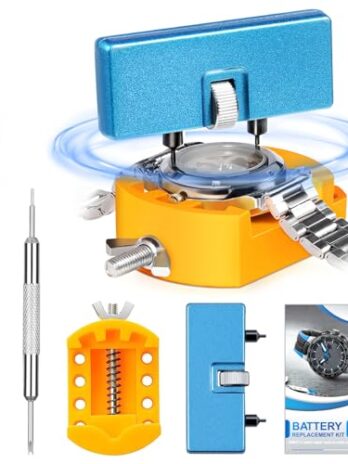 【JOREST】腕時計 電池交換 工具、時計 裏蓋オープナーを回転させると時計カバーが開きます、腕時計 裏蓋外し、ウォッチオープナー、時計固定ホルダー、ピンセット、取扱説明書（英語版）