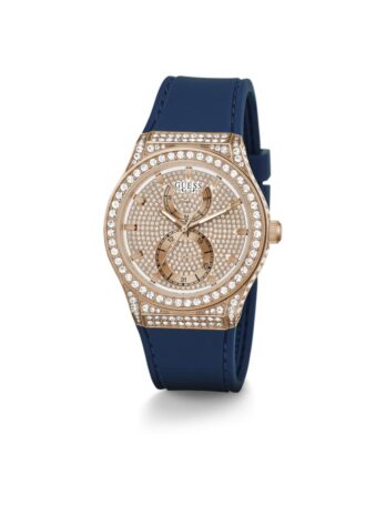 GUESS レディース 39mm 腕時計 – ブルーストラップ ローズゴールドダイヤル ローズゴールドトーンケース, ブルー, one, ストラップ