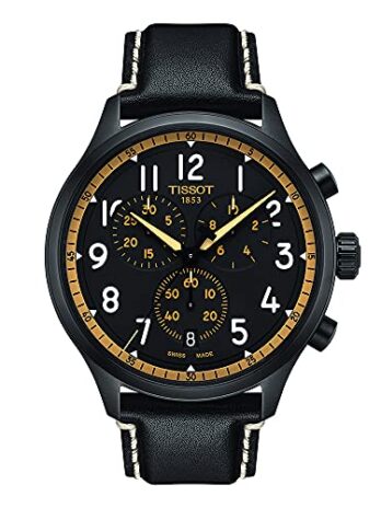 Tissot メンズ クロノ XL ヴィンテージ 316L ステンレススチールケース ブラックPVDコーティング スイスクォーツウォッチ ブラック レザー 22 (T1166173605202), ブラック, クォーツ腕時計。