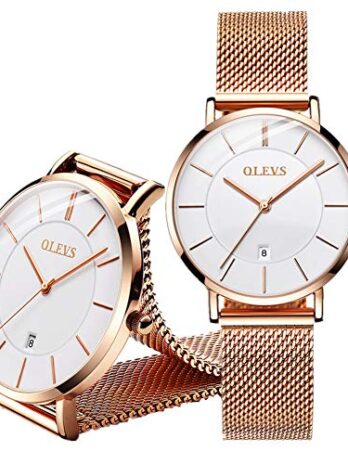 OLEVS 安価な腕時計 メンズ レディース アナログ クォーツ ビジネスウォッチ ステンレススチール クラシック 防水 ユニークなカレンダー 日付 ウィンドウ 腕時計, レディース – ゴールド, woman, ブレスレット。