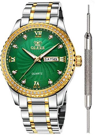 [LZST] 腕時計 OLEVS 5565 5565-Green メンズ シルバー