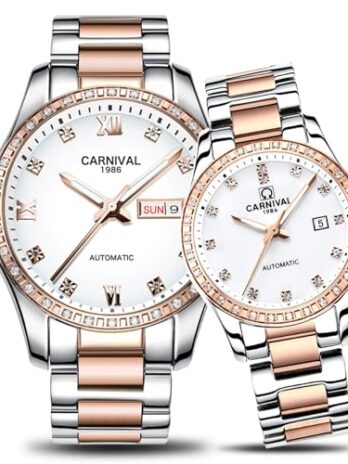 自動mechanicalwatchsapphireglassstainlessスチールCouple Watch Men And Women Herまたはの彼のギフトセット Rose Gold/White