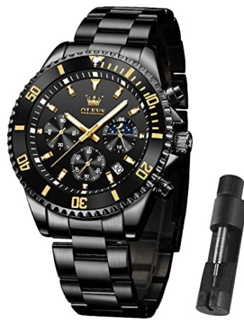 OLEVS 腕時計 メンズ ステンレススチール ラグジュアリーウォッチ メンズ ビッグフェイス ウォッチ クォーツ Reloj para Hombre, 男性用ブラックウォッチ/ブラックダイヤル-2870。, Round, ビジネス