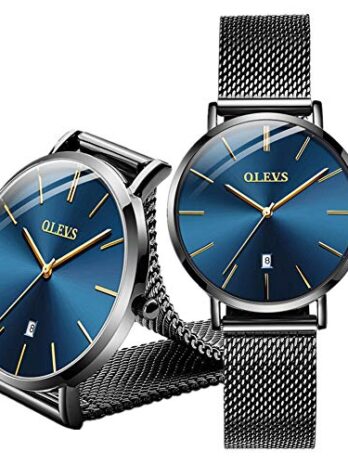 OLEVS 安価腕時計 メンズ レディース アナログクォーツ ビジネスウォッチ ステンレススチール クラシック 防水 ユニークなカレンダー 日付ウィンドウ腕時計 woman レディース-ブルー