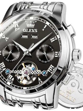 OLEVS 自動巻き腕時計 (機械式アップグレードバージョン) スイスブランド メンズ 自動巻き 自動巻き 電池なし 自動巻き 自動時計 メンズ クラシック 自動巻き Round Automatic men’s watch black face