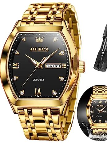 OLEVS メンズウォッチ ラグジュアリー ビジネス ダイヤモンド アナログ クォーツウォッチ 日付付き ツートーン ステンレススチール 防水 発光 ドレス腕時計, 5528 ゴールドブラックフェイス, square, クラシック腕時計。